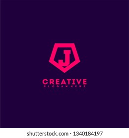 geometric red shield J logo letter design concept