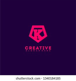 geometric red shield K logo letter design concept