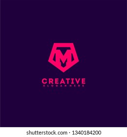 geometric red shield M logo letter design concept