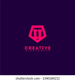 geometric red shield U logo letter design concept