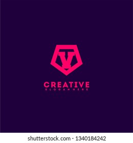 geometric red shield V logo letter design concept