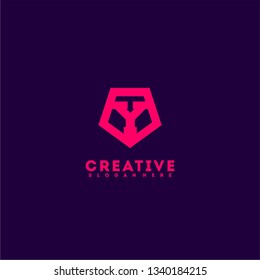 geometric red shield Y logo letter design concept