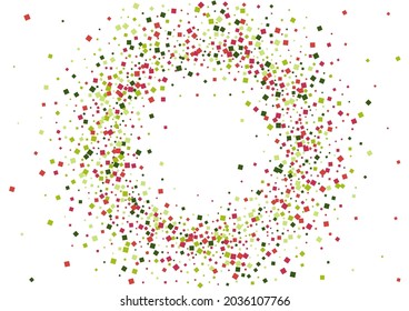 Geometric Red Side Illustration. Pixel Rhombus Wallpaper. Green Digital Confetti Mosaic. Dot Element Texture.