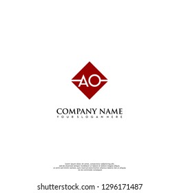 geometric red square AO logo letters design concept