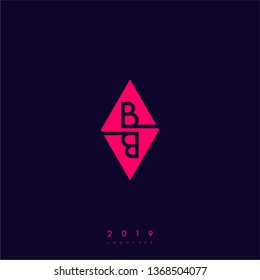 geometric red square modern BB logo letters with blue background design concept, monogram technology symbol 