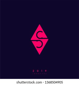 geometric red square modern CC logo letters with blue background design concept, monogram technology symbol 