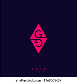 geometric red square modern GG logo letters with blue background design concept, monogram technology symbol 