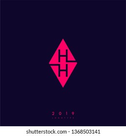 geometric red square modern HH logo letters with blue background design concept, monogram technology symbol 