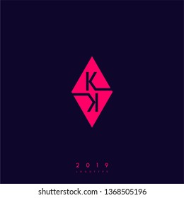 geometric red square modern KK logo letters with blue background design concept, monogram technology symbol 