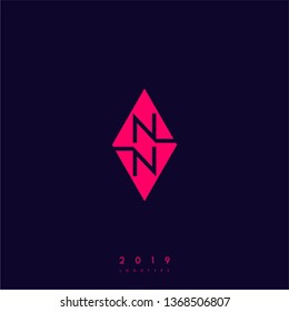 geometric red square modern NN logo letters with blue background design concept, monogram technology symbol 