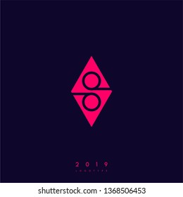 geometric red square modern OO logo letters with blue background design concept, monogram technology symbol 