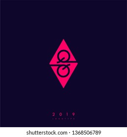 geometric red square modern QQ logo letters with blue background design concept, monogram technology symbol 