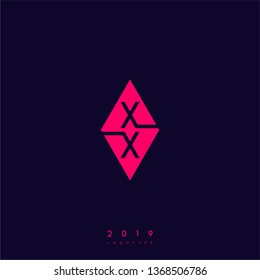 geometric red square modern XX logo letters with blue background design concept, monogram technology symbol 