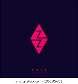 geometric red square modern ZZ logo letters with blue background design concept, monogram technology symbol 