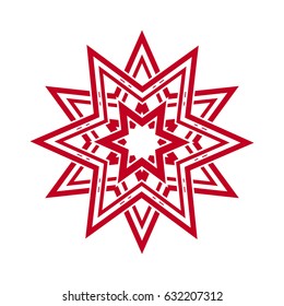 Geometric red star on a white background. Nice graphic element. It can be used for printing on t-shirts and idea for tattoo or using for logo.