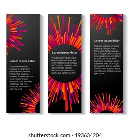 Geometric red sun banner set. Vector illustration.