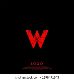 geometric red W logo letter with abstract stripe lines design concept