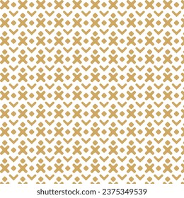 Geometric regular seamless pattern in scandinavian style with yellow arrow, cross sign, rhomb on white background. Vector illustration.