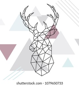 Geometric reindeer illustration. low poly line art. Wild deer. Scandinavian style. Vector illustration.