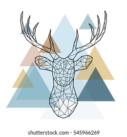 Geometric reindeer illustration. Vector low poly line art. Geometric deer head. Scandinavian style