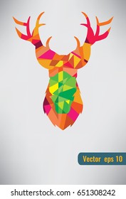 Geometric reindeer illustration. Vector low poly line art. 