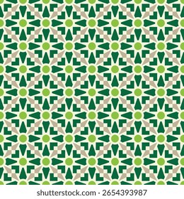 Geometric Repeat Green and Beige Shape Flower Pattern Tile Background