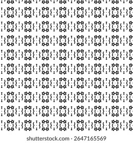 Geometric repeat pattern featuring star symbols and bracket-like shapes in black on white. A clean abstract layout for stylish backgrounds and textile designs.
