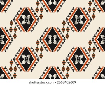 Repetición geométrica con motivos simétricos de diamante en negrita, geometría gráfica moderna sin patrón para textiles, moda, decoración contemporánea.