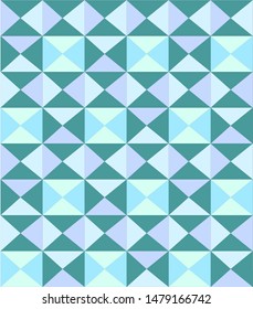 Geometric repeated pattern in coastal sea inspired colors. Triangles in different shades of faded blue, green and pastel purple colours. Watercolor vector design for backgrounds, wallpaper, wrapping.