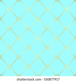 Geometric repeating ornament. Seamless abstract modern texture with diagonal golden dots for wallpapers and background