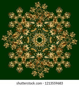 Geometric repeating seamless pattern with hexagon shapes in gold gradient on a green background. Vector illustration.