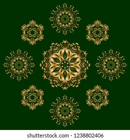 Geometric repeating seamless pattern with hexagon shapes in gold gradient on a green background. Vector illustration.