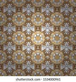 Geometric repeating seamless pattern with hexagon shapes in gold gradient on a background. Vector illustration.