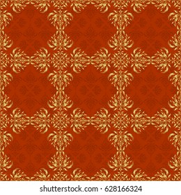 Geometric repeating seamless pattern with hexagon shapes in gold gradient on a brown background. Vector illustration.