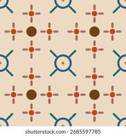 Geometric Repeating Seamless Pattern Inspired by Vintage Mid-Century Modern and Mediterranean Tiled Decoration for Textile Fabric Wallpaper Background