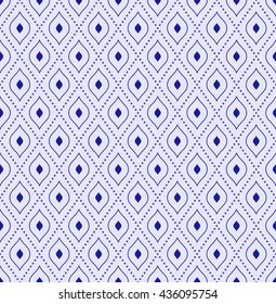 Geometric repeating vector blue ornament with diagonal dotted lines. Seamless abstract modern background