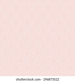 Geometric repeating vector bright ornament with pink background and diagonal white dots. Seamless abstract modern pattern