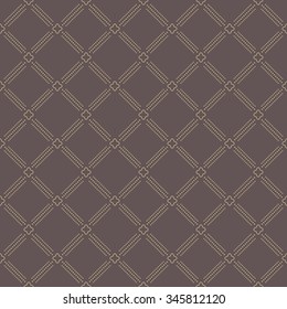Geometric repeating vector brown and golden ornament with diagonal dotted lines. Seamless abstract modern pattern