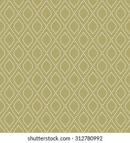 Geometric repeating vector golden ornament with fine shapes and diagonal dots. Seamless abstract modern pattern