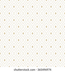 Geometric repeating vector golden ornament with diagonal dotted lines. Seamless abstract modern pattern