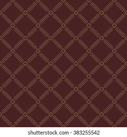 Geometric repeating vector golden ornament with diagonal dotted lines. Seamless abstract modern pattern