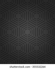 Geometric repeating vector ornament with black dotted hexagons. Seamless abstract modern pattern