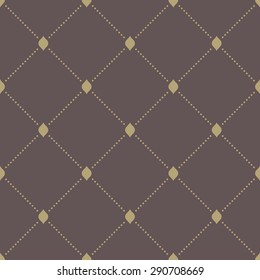 Geometric repeating vector ornament with diagonal dots. Seamless abstract modern brown and golden texture for wallpapers and backgrounds