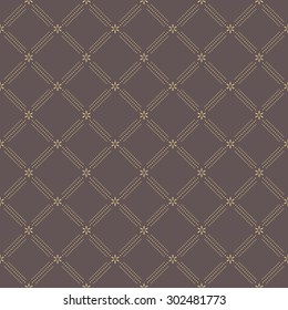 Geometric repeating vector ornament with diagonal golden dots. Seamless abstract modern pattern for wallpapers and backgrounds