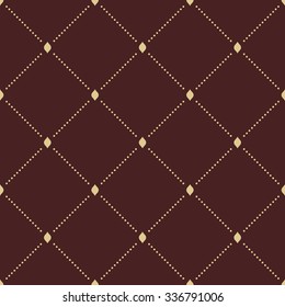 Geometric repeating vector ornament with diagonal golden dots. Seamless abstract modern pattern