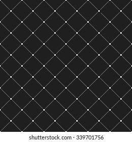 Geometric repeating vector ornament with diagonal dots. Seamless abstract modern black and white pattern