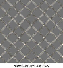Geometric repeating vector ornament with diagonal dotted lines. Seamless abstract modern golden pattern