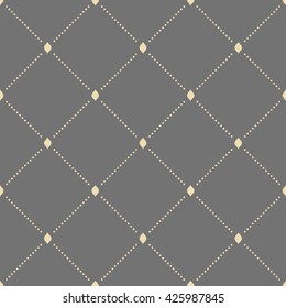 Geometric repeating vector ornament with diagonal dotted lines. Seamless abstract modern golden pattern