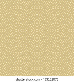 Geometric repeating vector ornament with diagonal dotted lines. Seamless abstract modern pattern. Golden and white pattern