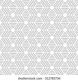 Geometric repeating vector ornament with dotted octagons. Seamless abstract modern black and white pattern